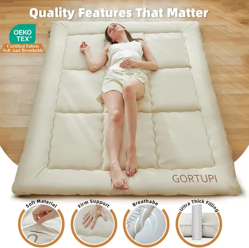 Miniatura 4 de Colchón de tamaño individual japonés para piso tipo futón, colchón de futón plegable para piso, colchón de tatami portátil, cama enrollable