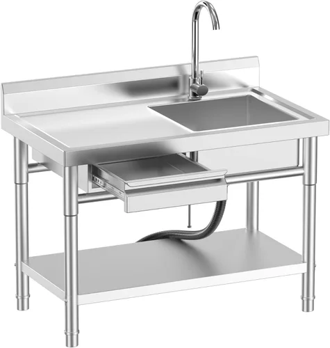 Miniatura 8 de Fregadero utilitario de acero inoxidable de 20 pulgadas con plomería de agua fría/caliente y estante para cocina, baño, lavandería Fregadero