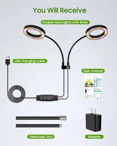 Miniatura 7 de Luces de cultivo para plantas de interior de espectro completo, luz LED para plantas con base de metal, lámparas de cultivo de plantas