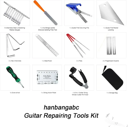 Miniatura 2 de Kit de herramientas de guitarra de 25 piezas, accesorios de guitarra, regalos para hombres, kit de reparación de guitarra, herramientas de luthier