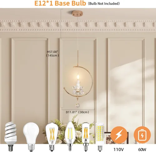 Miniatura 2 de Luces colgantes modernas isla de cocina: lámpara colgante de vela de cristal K9 - 1 bombilla E12 lámparas de iluminación vintage para comedor, baño