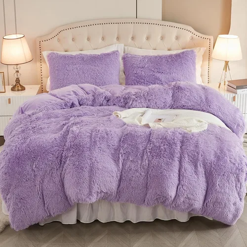 Miniatura 15 de EMME Juego de funda de edredón de felpa lanudo de color blanco, tamaño Queen, 3 piezas, juego de ropa de cama de invierno suave y esponjoso de pelo