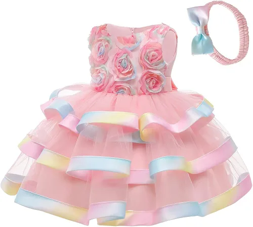 6M-6T - Vestido de tutú floral colorido para niñas pequeñas vestido de fiesta de noche boda Navidad baile con diadema