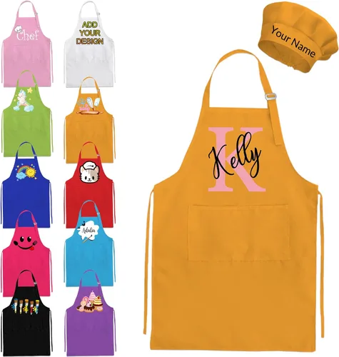 Miniatura 8 de Delantal personalizado para niños y sombrero de chef, delantal personalizado para niños con nombre, delantal de pintura personalizado, para cocinar