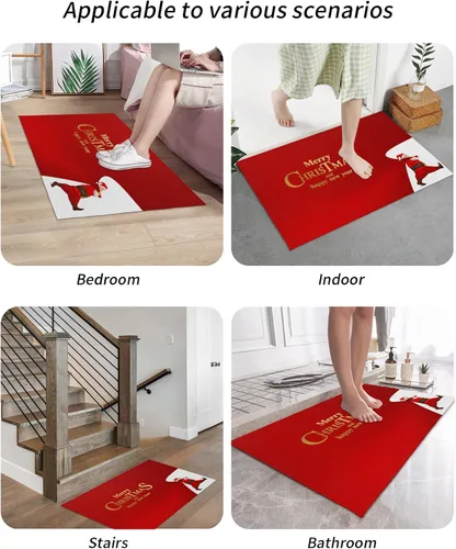 Miniatura 6 de Tapete para puerta delantera, antideslizante, absorbente, para puerta de entrada, para interiores y exteriores, tapete pequeño de Feliz Navidad
