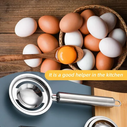 Miniatura 6 de Separador de huevos para huevos crudos, herramienta de separación blanca de yema de huevos de acero inoxidable, separador de yema de huevo