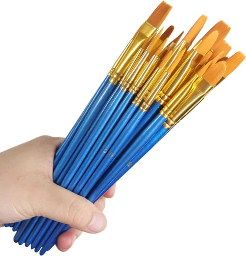 Miniatura 3 de Juego de pinceles de pintura acrílica, 5 paquetes/50 cepillos de pelo de nailon para todo uso, óleo, acuarela, pintura, artista, kits profesionales