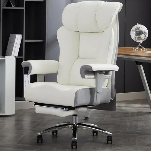 Efomao Silla de oficina grande y alta con reposapiés, silla ejecutiva de respaldo alto de 450 libras con cojín de resorte, tapicería de piel Blanco