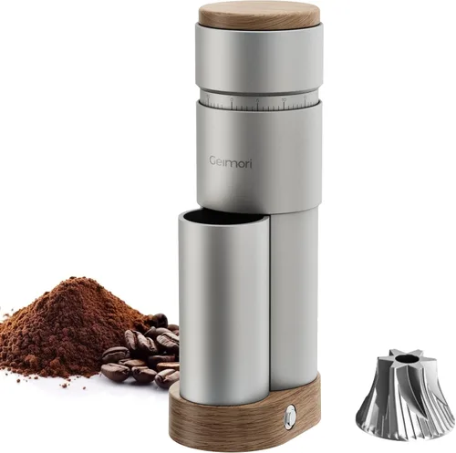 Molinillo de café de rebabas, Wirsh Molino Eléctrico Portátil Geimori T38 Plus, Molinillo de espresso con rebaba cónica, Ajustes de molienda sin