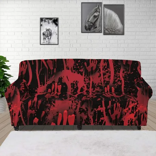 GIFTPUZZ Fundas de sofá de alta elasticidad para Halloween, fundas para sofá con huellas de sangre, protector de muebles lavable con parte inferior