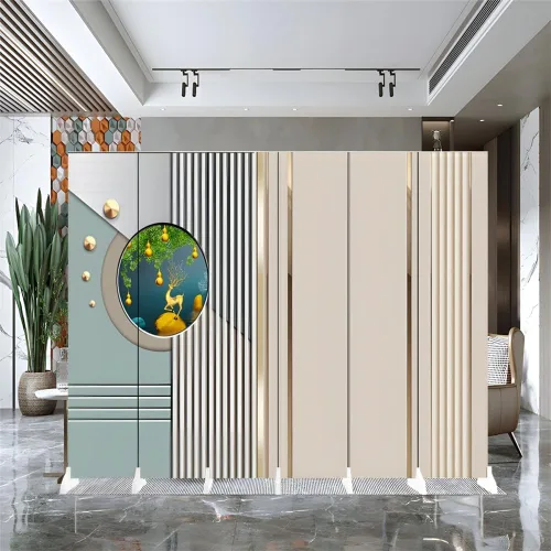Miniatura 27 de Divisor de habitación, 6 paneles de madera plegables de privacidad con base de pies más anchos, separador de habitación portátil independiente