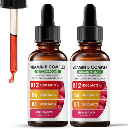 Complejo de vitamina B12 con suplemento líquido de frambuesa B1, B6, vitamina B12, vitamina esencial 5 en 1 complejo de vitamina B, función