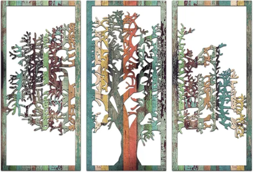 Venovez Arte de pared de árbol de la vida, 3 piezas, color (metal y madera), árbol náutico de la vida, colgante de pared