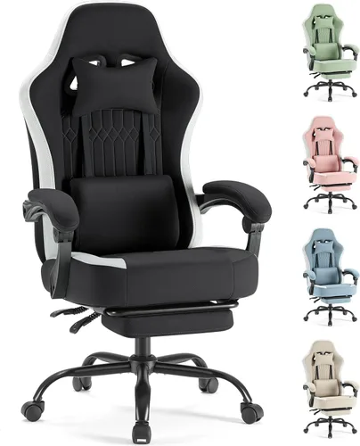 Miniatura 15 de Sweetcrispy Silla de videojuegos – Silla de escritorio ergonómica con reposapiés y soporte lumbar, altura ajustable con respaldo alto y reposabrazos