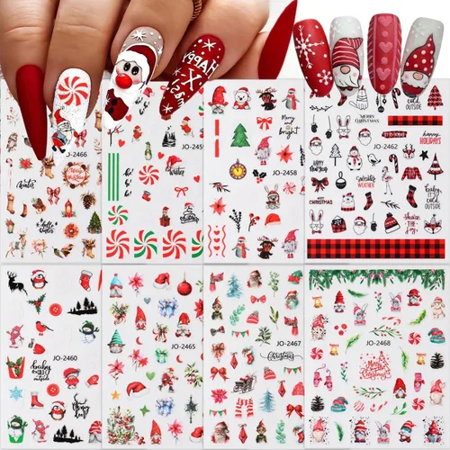 Miniatura 11 de 8 hojas de calcomanías de arte de uñas para el día de San Valentín, autoadhesivas, 3D, color plateado, rosa, rojo, labios, letras de corazón, diseño