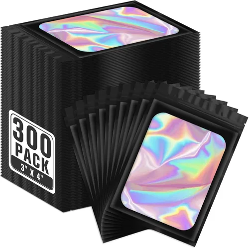 Miniatura 11 de ANZNKU Paquete de 300 bolsas multicolor para bolígrafos, bolsas holográficas de Mylar con ventana transparente, bolsas de embalaje a prueba