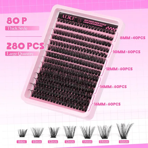 Miniatura 2 de Kit de extensión de pestañas DIY racimos de pestañas D-Curly voluminosos, pestañas individuales, kit de extensión de pestañas con herramienta