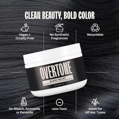 Miniatura 7 de Overtone Acondicionador de Color Semipermanente para el Cabello, Black Velvet, 8 oz, Nutritivo, Sin Daños, Máscara Depositante de Color para Todo