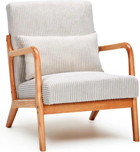 Miniatura 10 de Rovibek Silla decorativa tapizada con brazos, sillas decorativas modernas de mediados de siglo con marco de madera, sillas tapizadas con espuma