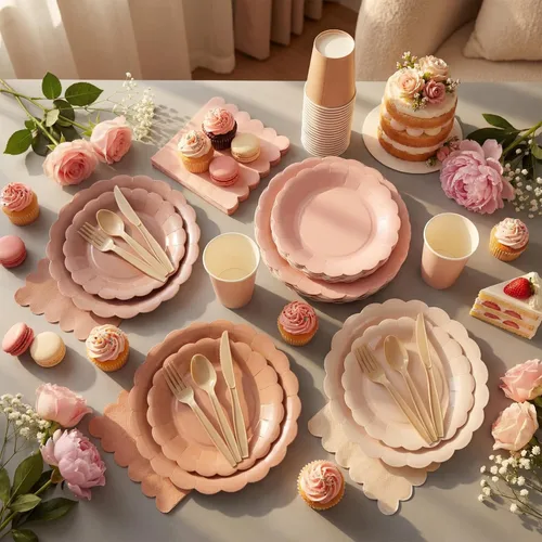 Miniatura 5 de Yaomiao Juego de vajilla desechable de 175 piezas de platos de papel marrón con cuchillo de plástico, cuchara, tenedor, cuchara, decoración de boda