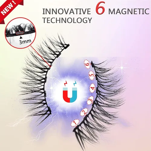 Miniatura 2 de Pestañas magnéticas con kit de delineador de ojos, 7 pares, pestañas finas 3D, aspecto natural, paquete de 7 estilos de pestañas postizas