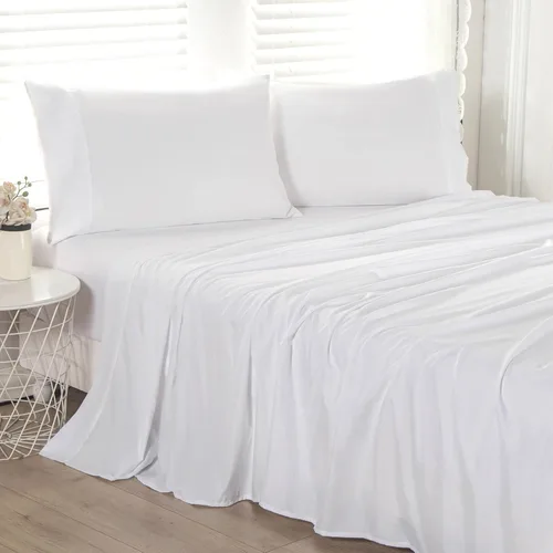 Miniatura 2 de Kingnex Sábana Plana Extragrande King 132x110 para Cama Extra Ancha King o California King Duradera Suave Doble Cepillado Microfibra 1800 Solo Blanco