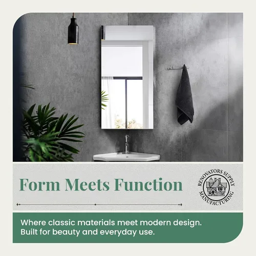 Miniatura 7 de Renovators Supply Infinity - Armario para medicina de esquina con espejo de acero inoxidable pulido, almacenamiento de baño de 23.6 x 11.8 pulgadas