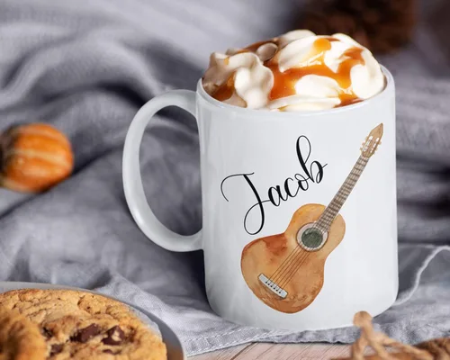 Miniatura 5 de Taza de café de guitarra personalizada, guitarra con nombre personalizado para hombres, mujeres, niñas, taza para amantes de la guitarra, cumpleaños