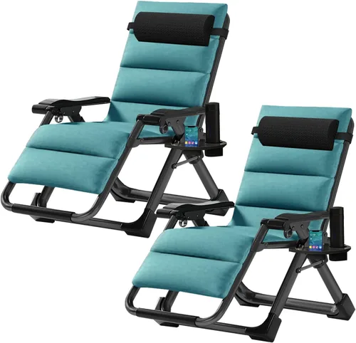 Miniatura 16 de Silla de gravedad cero, sillón reclinable de césped, tumbona reclinable para patio, tumbona plegable portátil con cojín suave desmontable, soporte