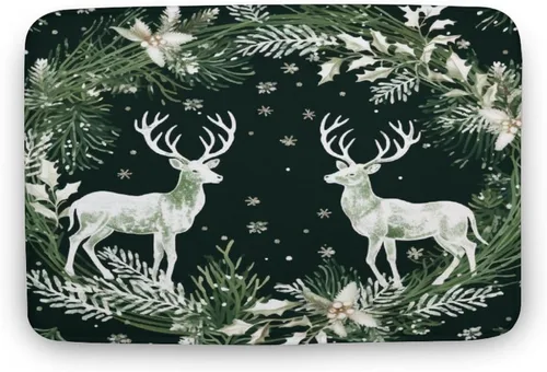 Miniatura 23 de Alfombra de baño con árbol de Navidad con ciervos en invierno, alfombra de baño vintage de terciopelo de Navidad, alfombra de baño para ducha