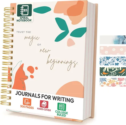 Cuaderno de espiral de tapa dura, 10.25" x 7.25", 300 páginas, gran cuaderno universitario con rayas para mujeres, ideal para escritura, diario, New
