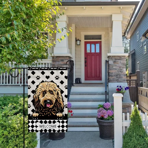 Miniatura 2 de Bandera personalizada de jardín para perro, lindo perro salchicha salchicha, lunares, búfalo, bandera a cuadros para decoración del hogar al aire