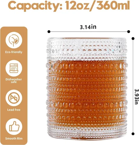 Miniatura 2 de HomeVogue Hobnail Juego de Vasos para Beber de 6, 12 onzas, Juego de Cristalería Vintage, Juego de Vasos de Cóctel, Vaso Tumbler de Agua Paquete