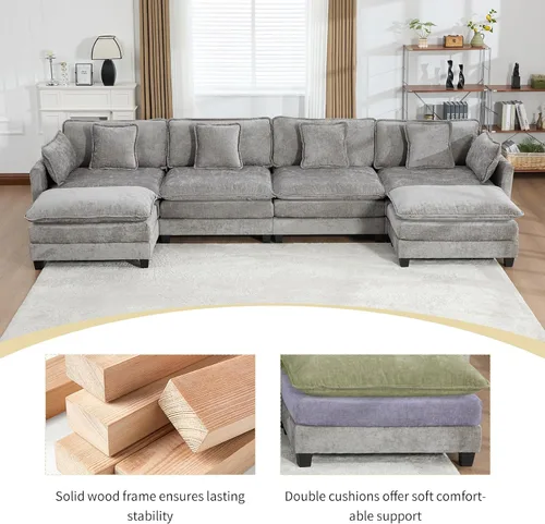 Miniatura 6 de Sofá modular gris de 111.5 pulgadas, sofás seccionales grandes de 3 plazas para sala de estar, sofá nube de tela de felpilla de gran