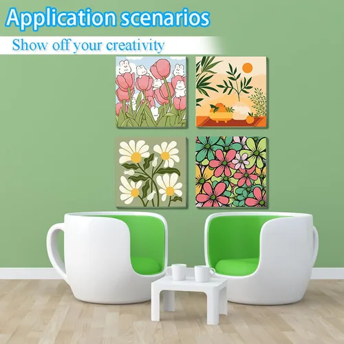 Miniatura 5 de UMOART Pintura enmarcada por números para niños, paquete de 4 pinturas por números para niños de 4 a 8 a 12 años, kits de pintura por números