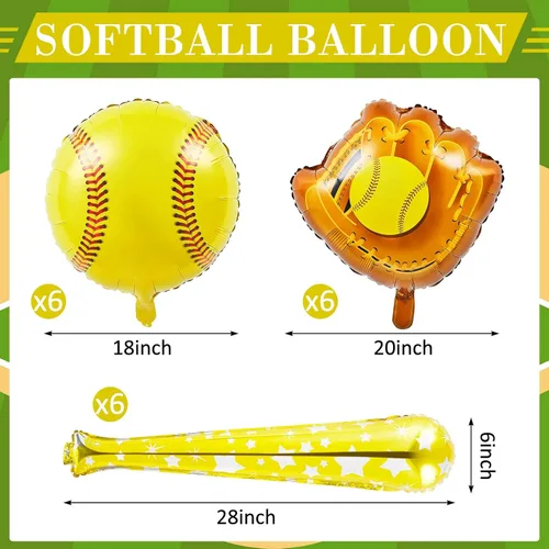 Miniatura 2 de 18 globos de papel de aluminio de sóftbol para decoración de fiesta de sóftbol, bola de 18 pulgadas, guante de 20 pulgadas, globos de murciélago