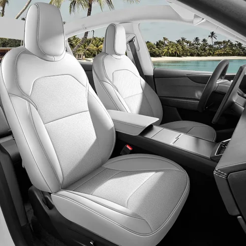 Miniatura 17 de Fundas de Asiento Negras para Tesla Model Y, Funda de Asiento de Coche Tesla de 12 Piezas, Impermeable, Cuero Nappa, Totalmente Envueltas, Negro