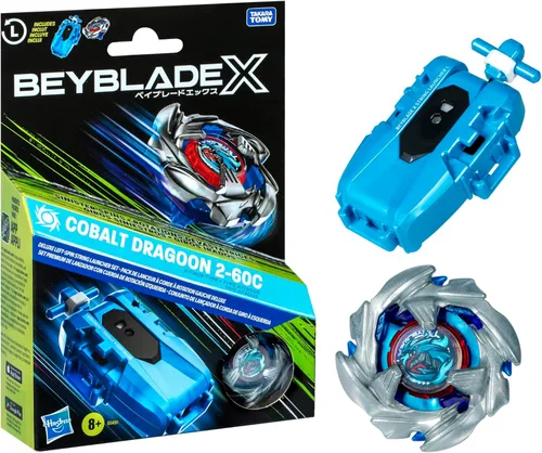 Beyblade X Cobalt Dragoon 2-60C Deluxe Lanzador de cuerda de giro izquierdo con juguete de peonza de ataque tipo de giro izquierdo; Gran regalo para