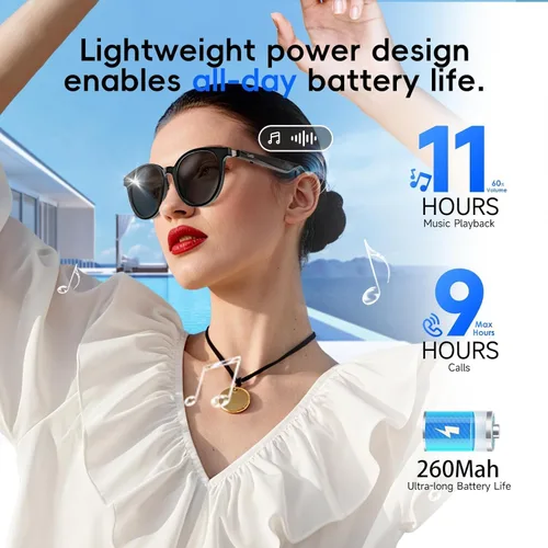 Miniatura 6 de GetD Gafas de sol inteligentes 2026 para hombres y mujeres, gafas de sol inteligentes impulsadas por ChatGPT con traducción de 145 idiomas, lentes