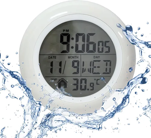 Miniatura 8 de Reloj de pared impermeable para baño, reloj de pared negro para interiores con ventosa, movimiento de cuarzo, marco de plástico, opción flexible
