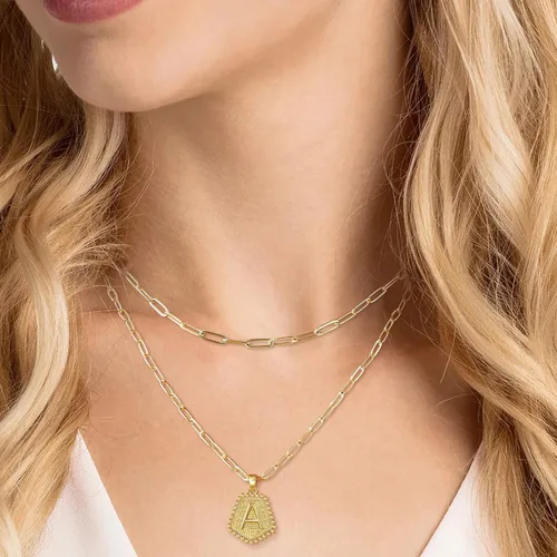 Miniatura 6 de SAVORI Collares con iniciales en capas para mujer, chapado en oro de 14 quilates, delicado collar de cadena de clip en capas, lindo colgante