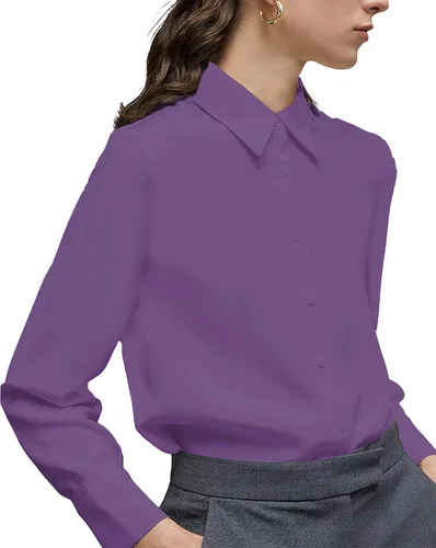 Miniatura 23 de Camisa clásica de botones para mujer, manga larga con cuello, blusa de gasa para trabajo y oficina