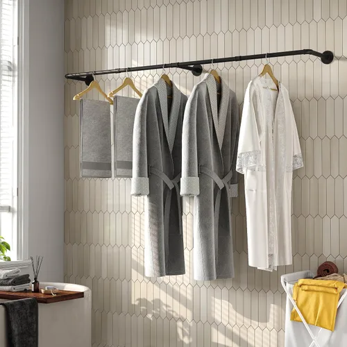 Miniatura 19 de Perchero industrial de tubería con 3 ganchos en forma de S, perchero de pared de 36 pulgadas de largo, barra de ropa de hierro resistente, barra