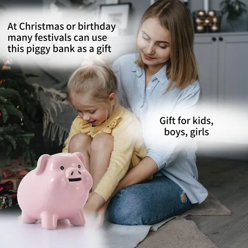 Miniatura 3 de Alcancía de Cerámica en Forma de Cerdo para Adultos, Debe Romperse para Abrir, Banco de Monedas para Niñas y Niños, Caja de Dinero en Efectivo