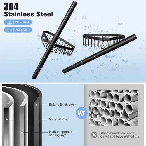 Miniatura 5 de Organizador de Ducha de Esquina con Barra de Tensión: Organizador Ajustable a Prueba de Óxido de 4 Niveles para el Interior del Baño - 120-307 cm