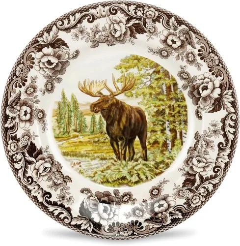 Miniatura 21 de Plato de cena Spode Woodland Red Grouse - 10.5" de loza fina, borde con flores británicas, diseño rústico de animales de caza fabricado