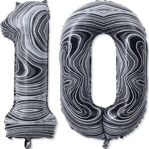 Globos gigantes de papel de aluminio de mármol negro de 40 pulgadas, globos gigantes de helio número 10 para niños y niñas, decoraciones de