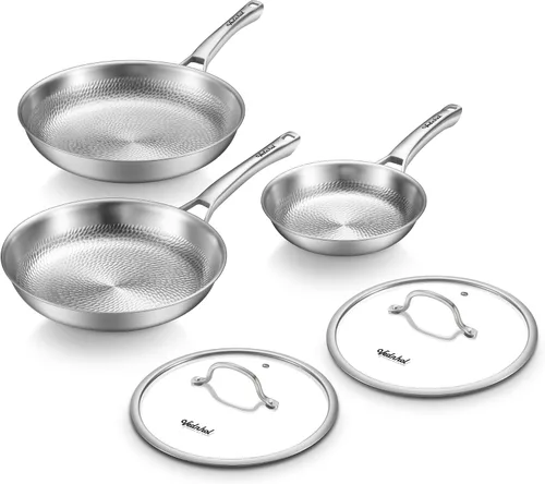 Miniatura 8 de Sartén de titanio, sartén profesional martillada de titanio puro de 12 pulgadas con tapa, sartén no tóxica para cocinar, utensilios de cocina sin