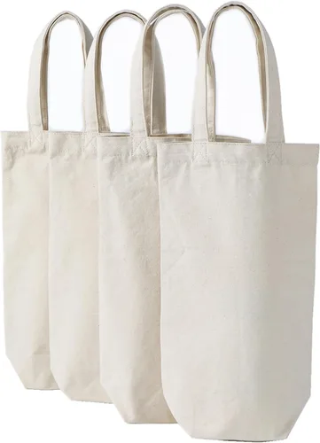 Miniatura 11 de Bolsa de vino, 10 x 7 x 2 pulgadas, 4 bolsas reutilizables de lona de algodón con etiqueta de cordón Azul
