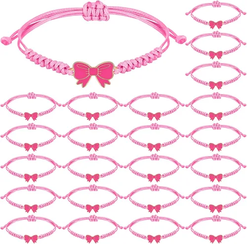 Miniatura 8 de Liliaafar Paquete de 24 Pulseras de Cuerda de Trenza de Lazo Coqueta, Regalo a Granel, Pulseras Ajustables de Cuerda Trenzada para Animadoras, Ideal